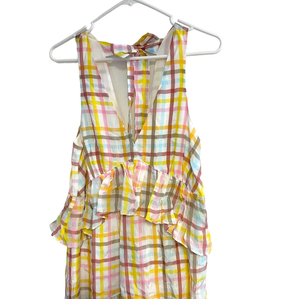 NEW Cinq à Sept Astor Sleeveless Tiered Midi Dress White Pastel Plaid - Image 7
