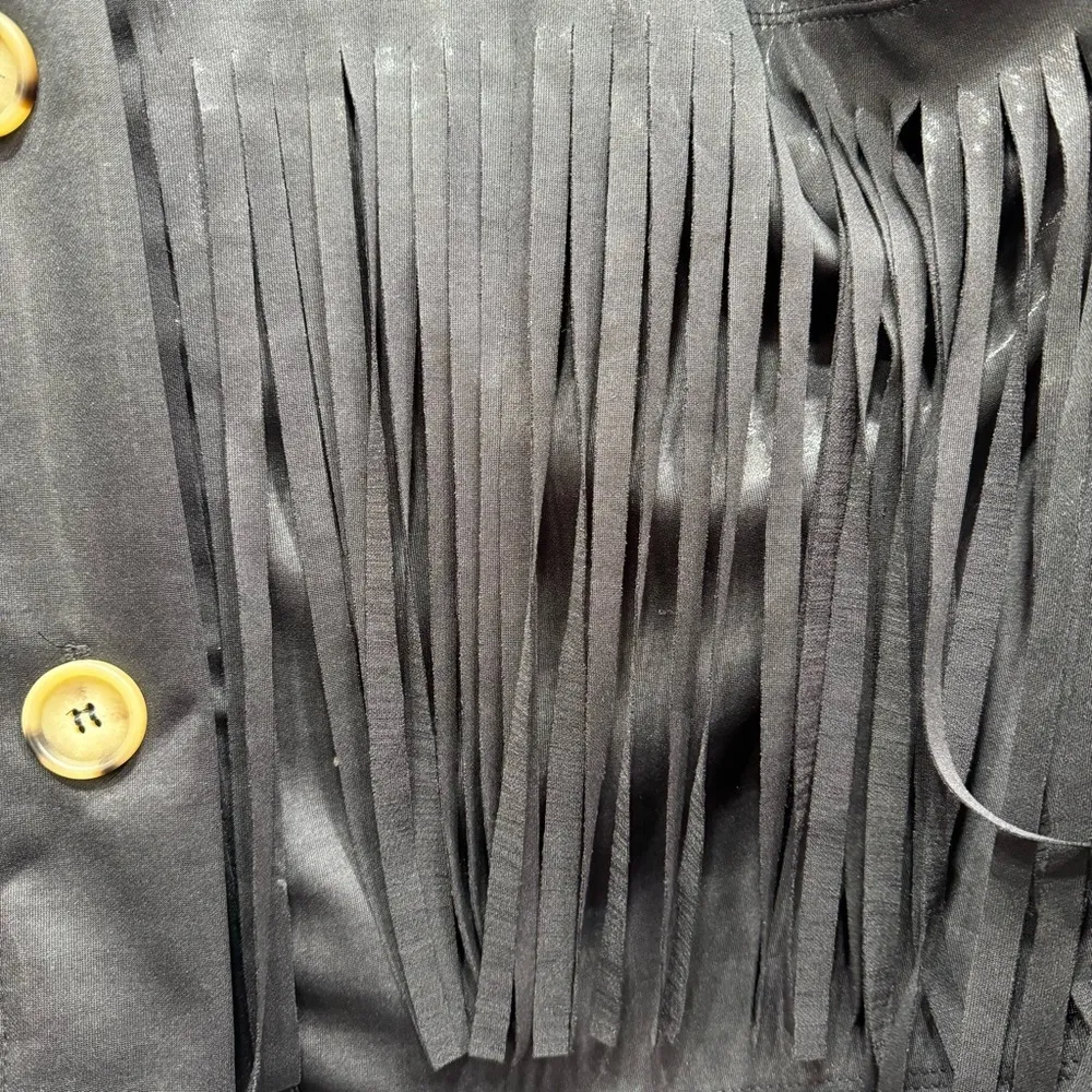 Bucketlist Shiny Black Western Button Front Shirt Jacket with Fringe Large - Image 10