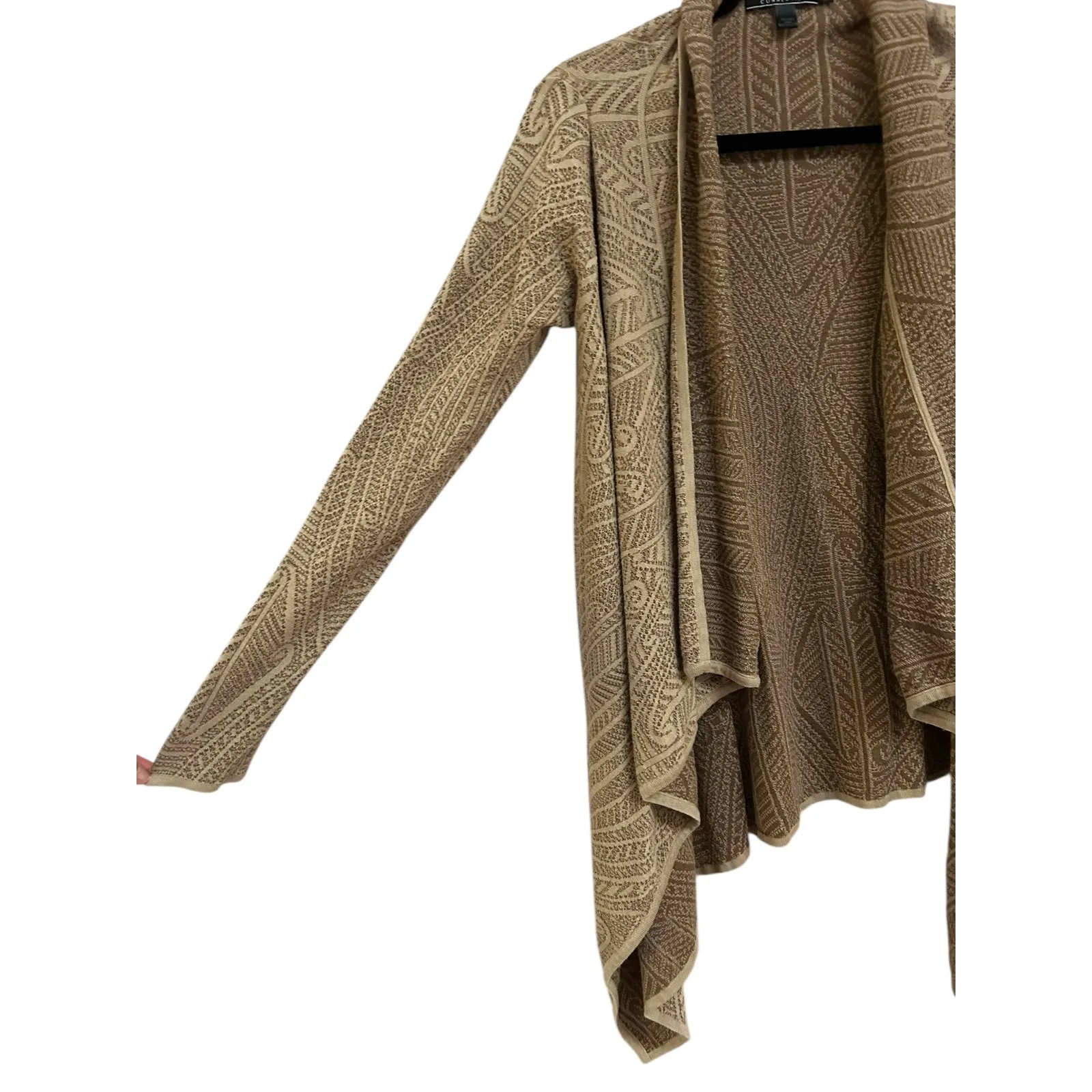 Peruvian Connection Brown Tan Pima Cotton Knit Waterfall Cardigan Sweater Medium - Image 3
