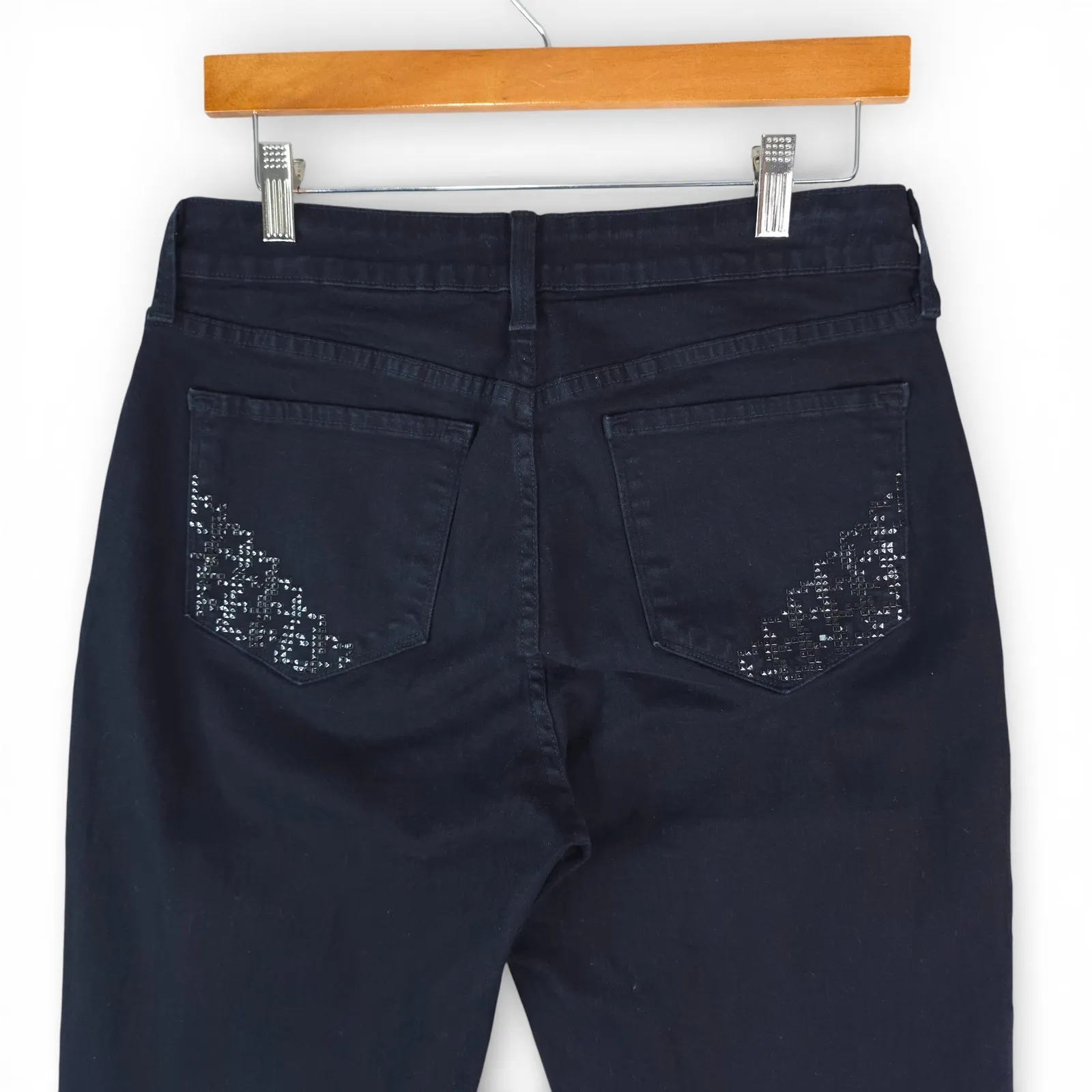 NYDJ Jeans Womens 10 (30x33) Black Bootcut Stretch Denim Rhinestone Pockets - Image 5