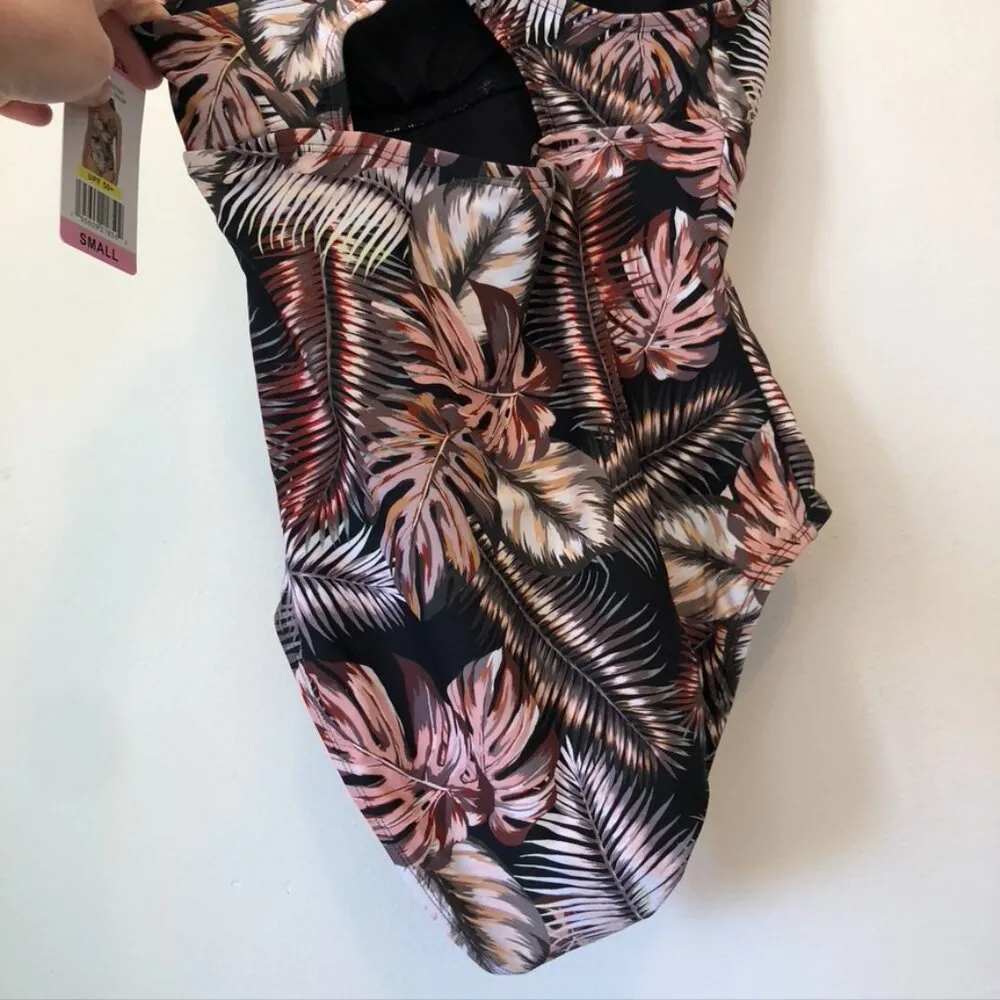 NEW NWT HURLEY Black Mauve Pink Multi Floral Crossback One Piece Swimsuit Small - Image 14