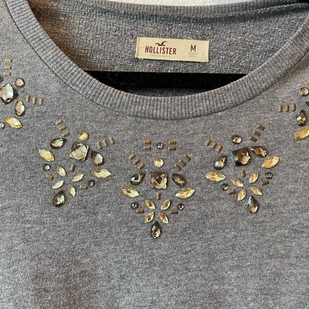 Hollister Gray Rhinestone Sweatshirt | Size M - Image 4
