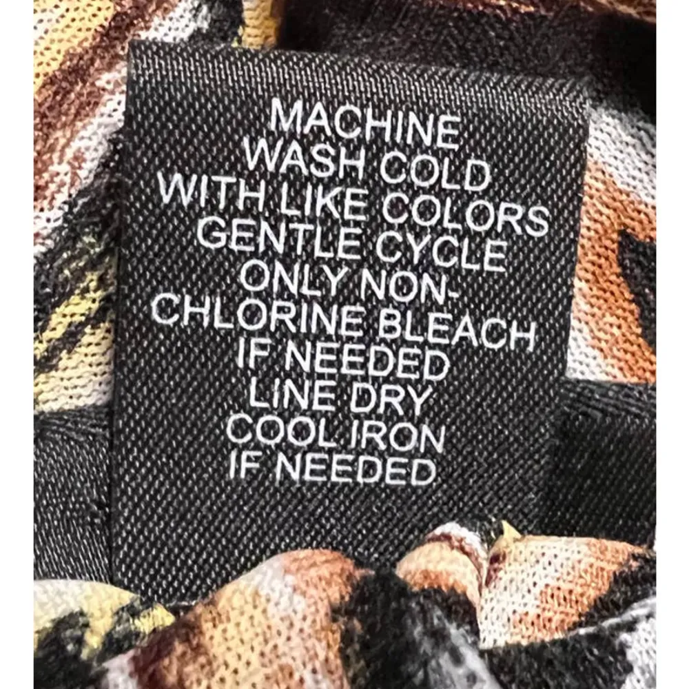 Rue 21‎ Midriff Blouse Elastic Waist & Sleeves Size L Brown Yellow White Chevron - Image 6