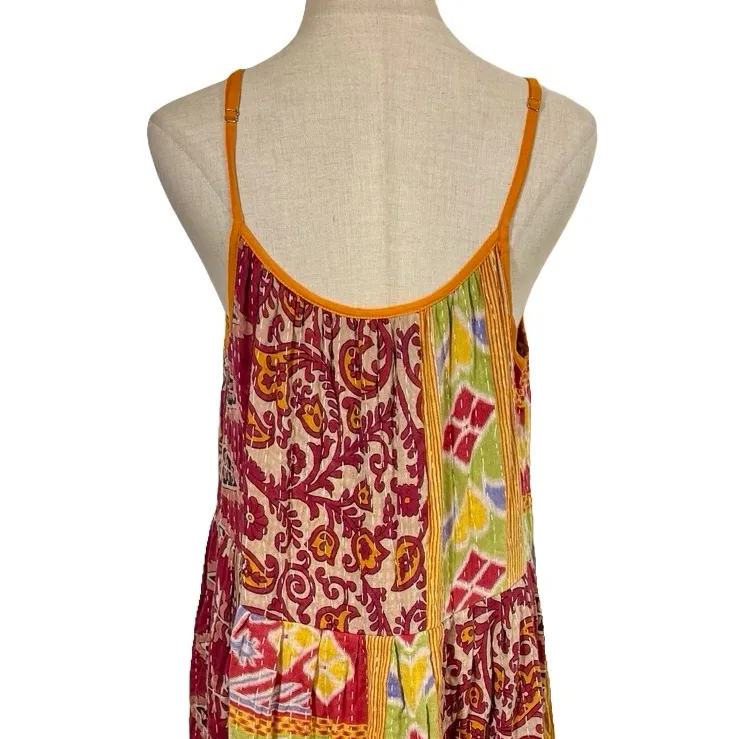 Kantha Sleeveless Midi Dress by Mastani Handmade Boho Red Size undefined - Image 6