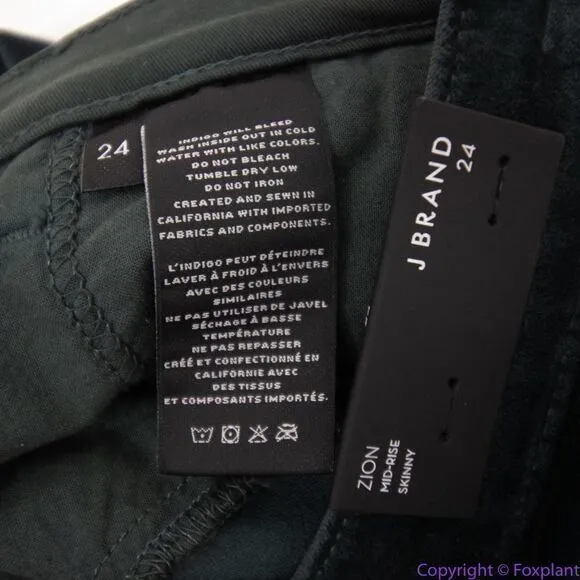 NEW J Brand Zion mid rise dark green velvet‎ skinny pants in moorland, 24 - Image 12