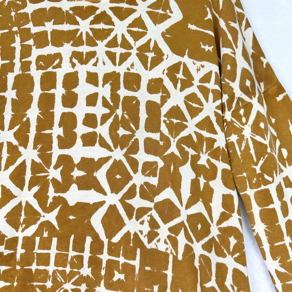 Silk Cotton Boxy Fine Knit Batik Sweater Top Size Small Gold Mustard - Image 5