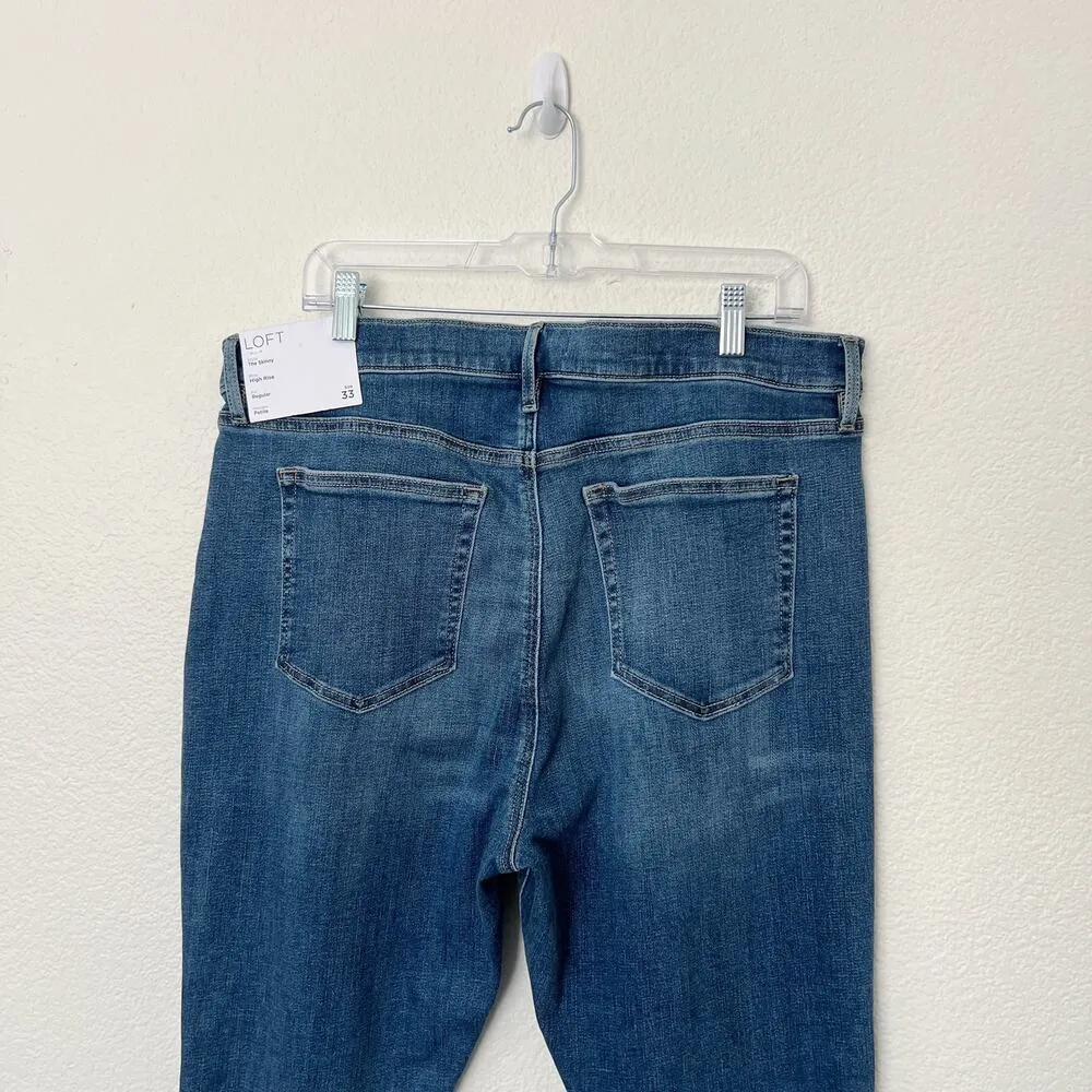 [LOFT] The Skinny High Rise Dark Wash Raw Hem Jeans NWT Size 33/16 Petite 16P - Image 5