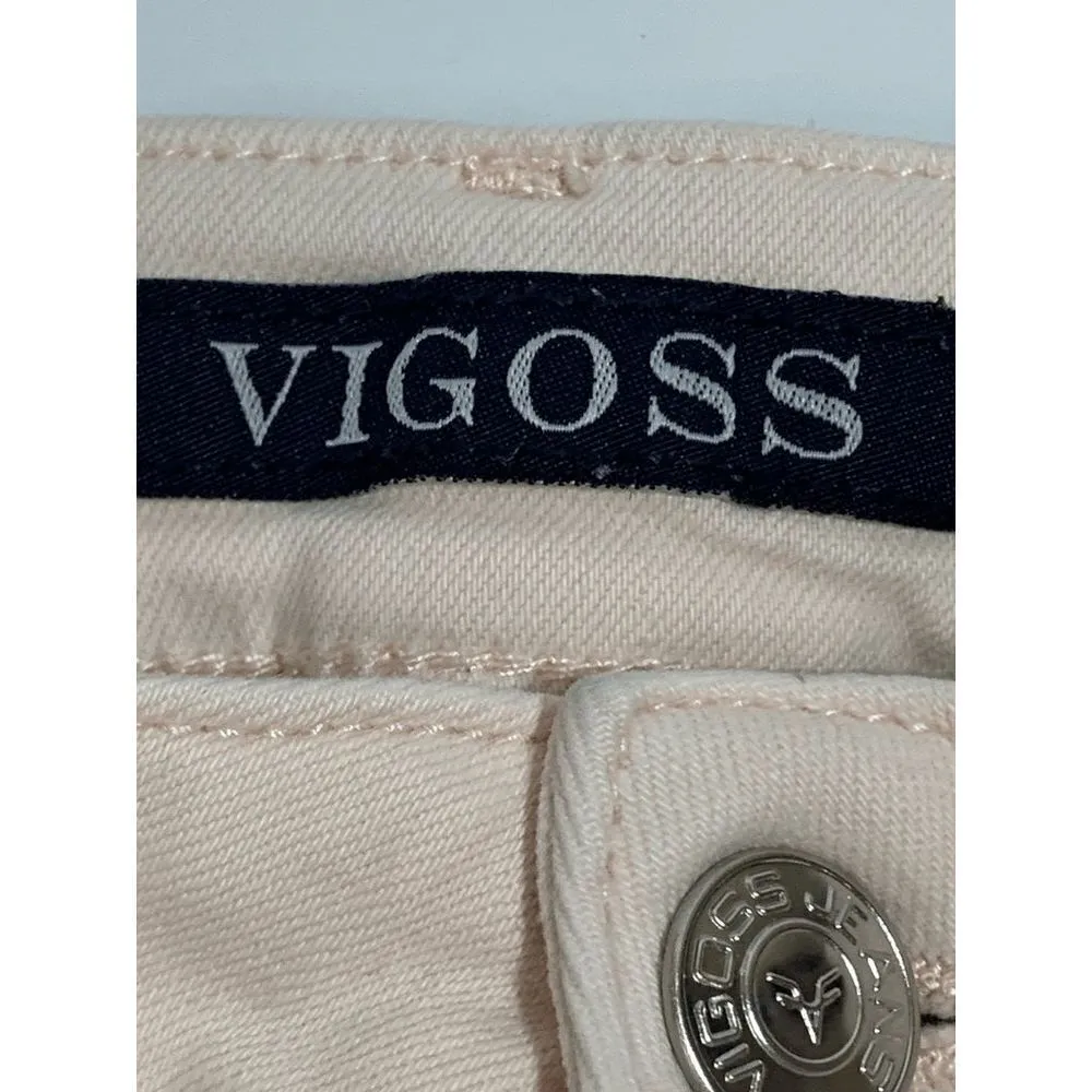 Vigoss Light Pink Distressed Frayed Hem Marley Super Skinny Mid Rise Denim Jean - Image 9