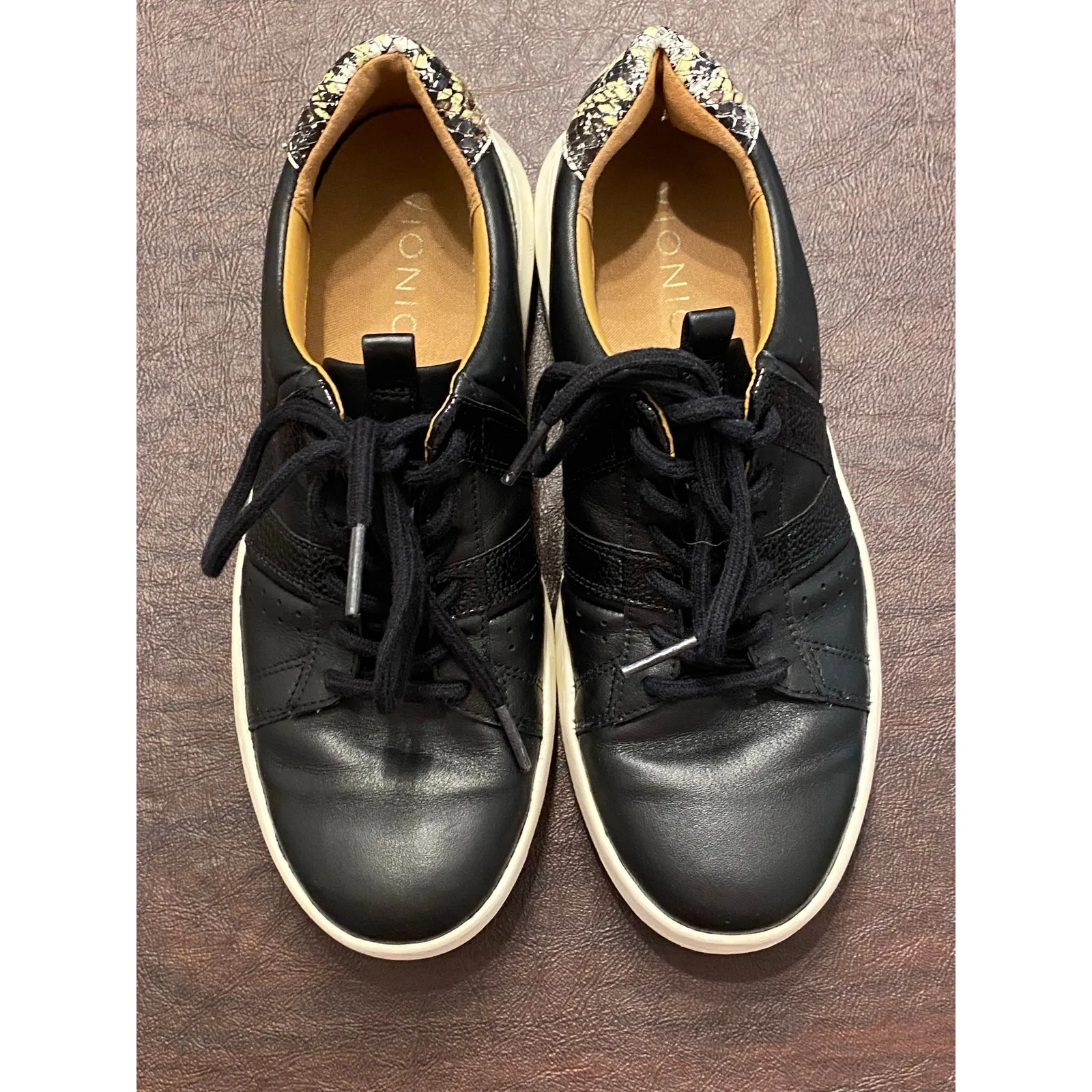Vionic‎ Simasa Ray Snake Print Heel Leather Sneakers Black White Women's Size 6 - Image 8