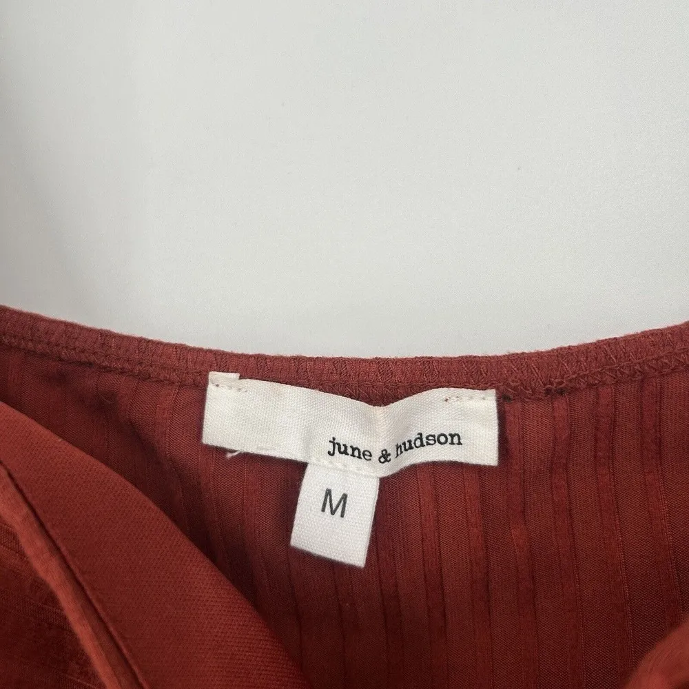 June & Hudson Rust Red Ribbed Crop Top Long Sleeve Square Neck Padded Size M Size M - Image 9