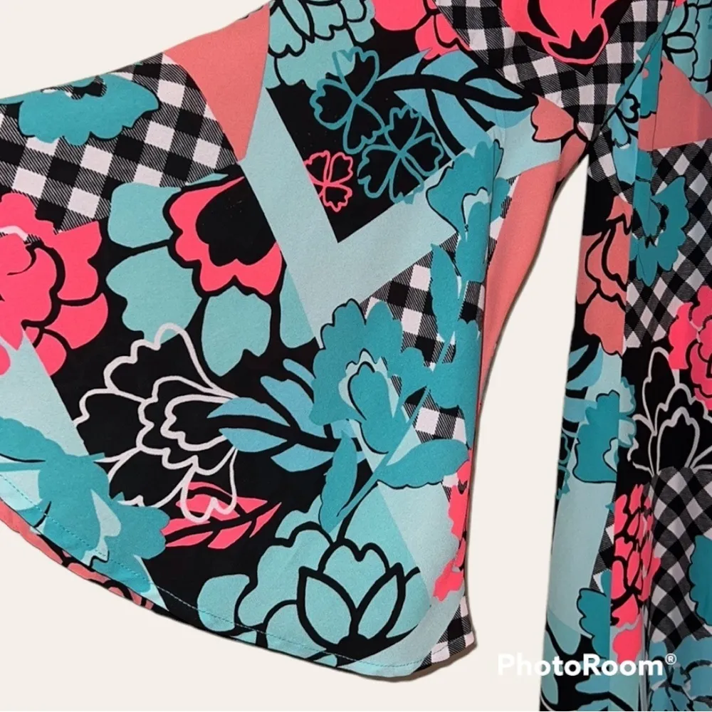 KAARI BLUE size XL dress pink medora popadelic mix bell sleeves lined new bright - Image 4