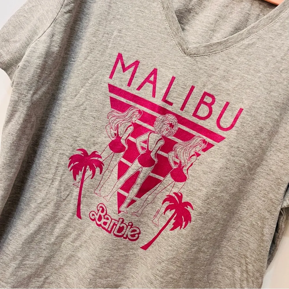 NEW Woman’s Mattel Barbie "Malibu" gray pink Vneck shirt sz 2XL - Image 7