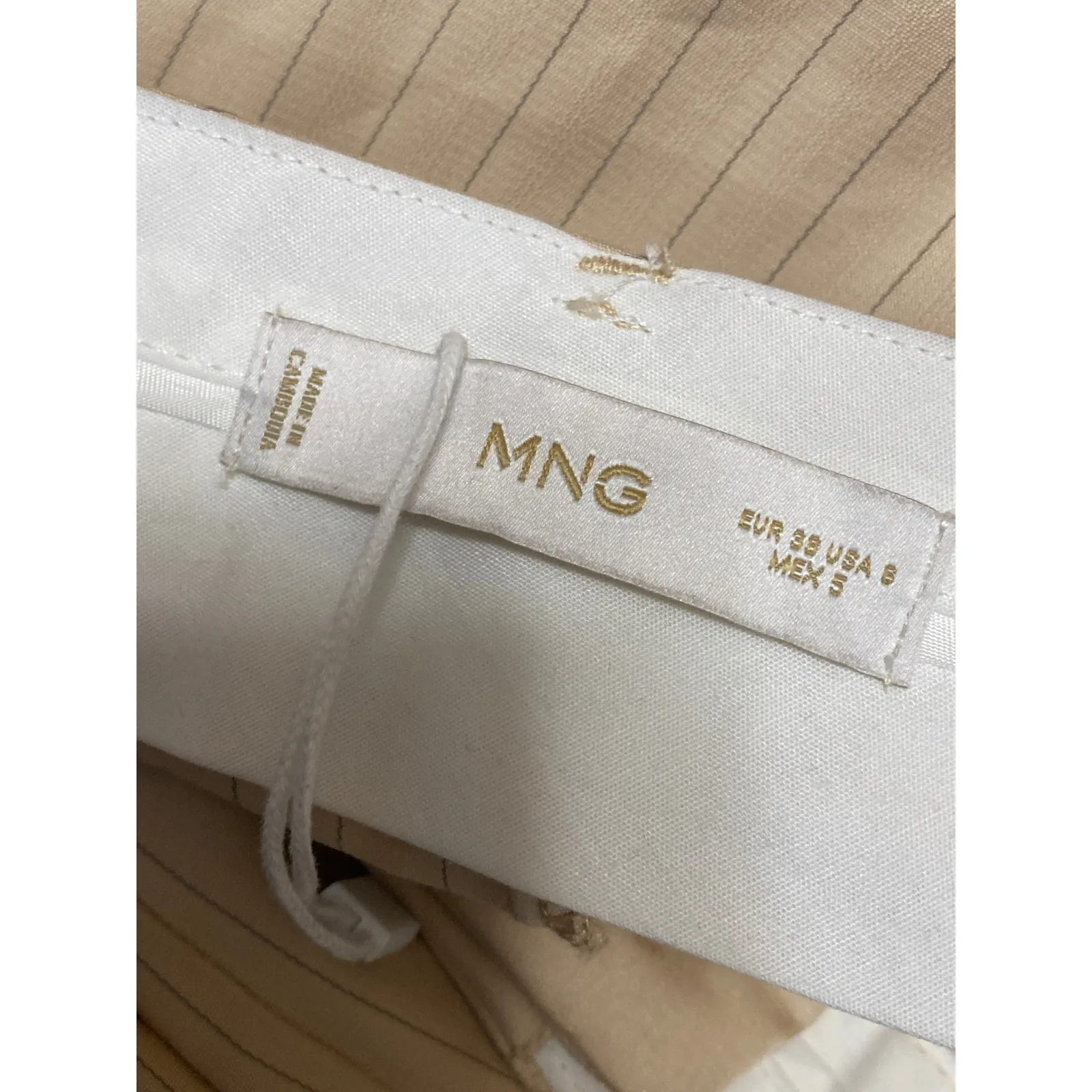 Mango MNG Women's Beige Striped Pleated High Rise Wide Leg Trouser Dress Pants 6 - Image 3