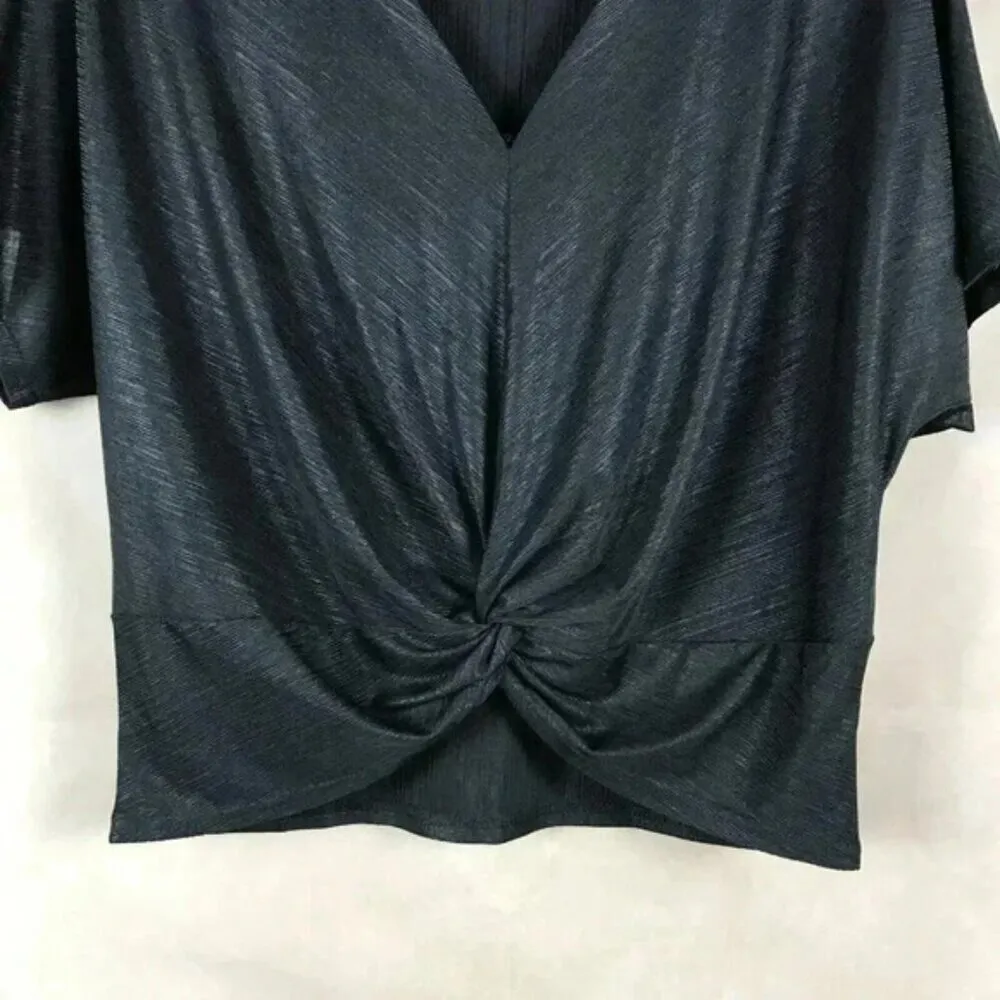 CODE x MODE Black V-neck Knot Front Dressy Top Size MEDIUM - Image 4