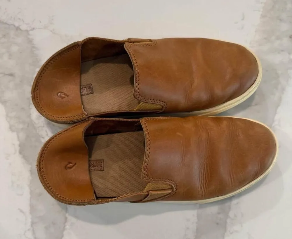 OluKai Pehuea Leather SlipOn Two Way Loafer Shoes Womens 7 Floc Fox Brown Slides - Image 8