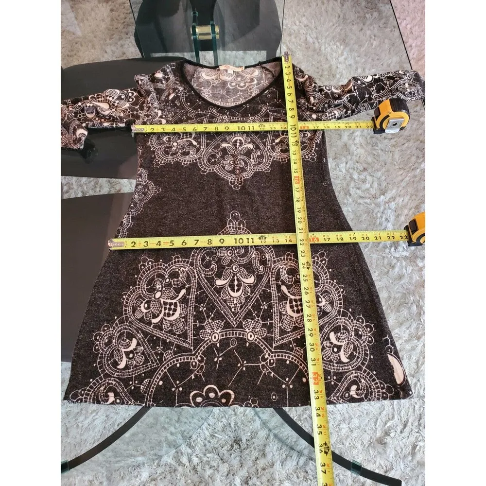 Aryeh Women Gray Acrylic Scoop Neck Long Sleeve Casual Knee Length Dress Size M - Image 11