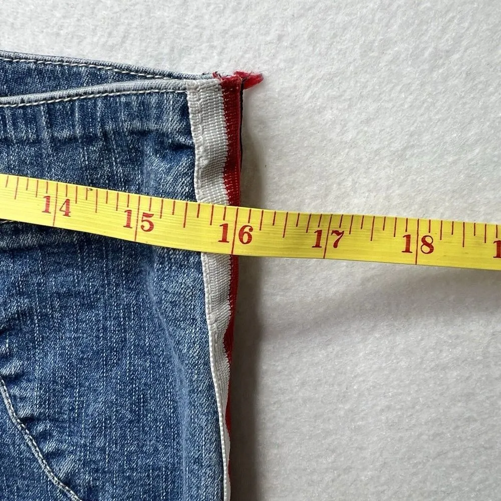 Tommy Jeans Y2K Lace‎ Up Denim Capri Pants Size 11 Blue Red White Stripe Vintage - Image 11