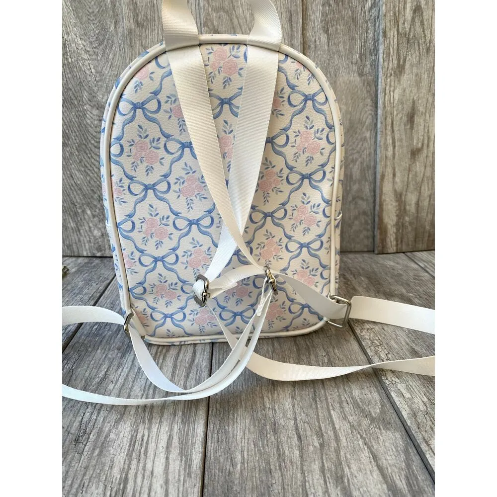 Madden Girl Backpack & Wallet Set – Floral Bows, Pastel Blue & Pink - Image 4