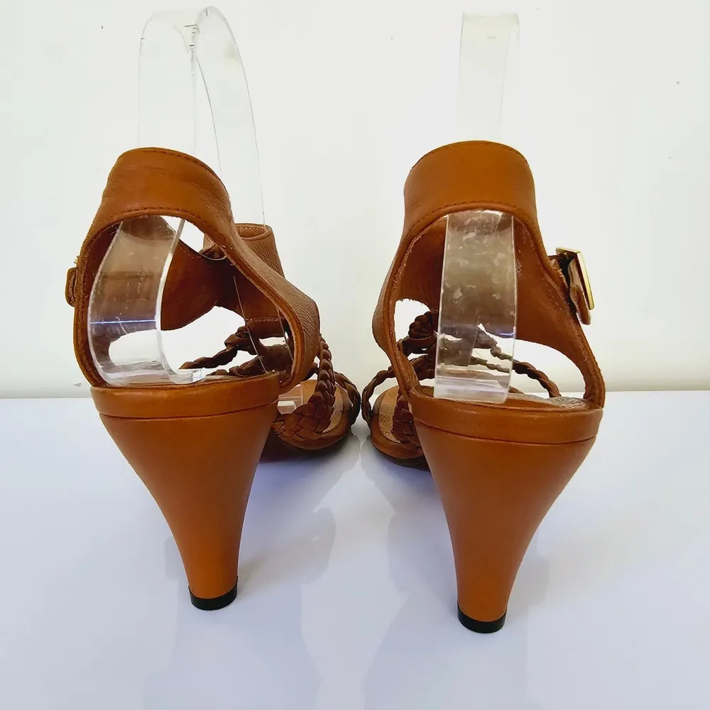 Chie Mihara Braided Ankle T Strap Leather Sandals Tan Brown Women's Size 38 8 - Image 7