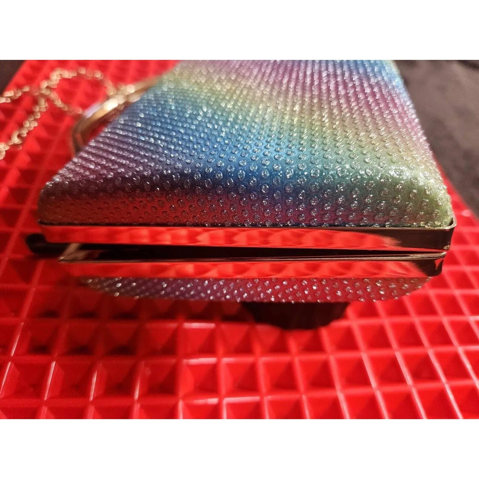 Rainbow Colored Rhinestone Clutch Purse Gold Tone Hardware - Image 4