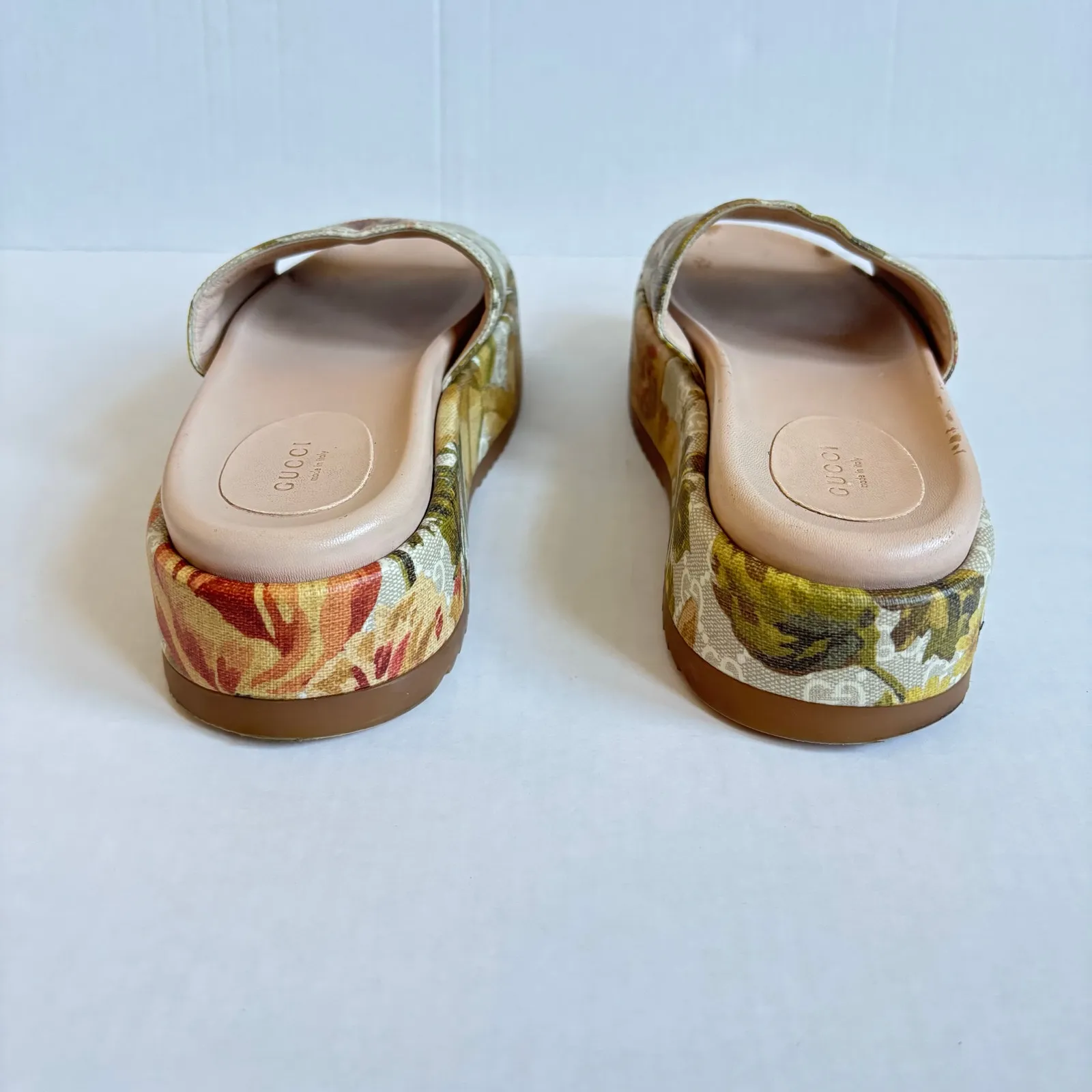 Gucci Angelina Platform Slide Sandals Beige GG Monogram Floral Canvas Size EU 38 - Image 8