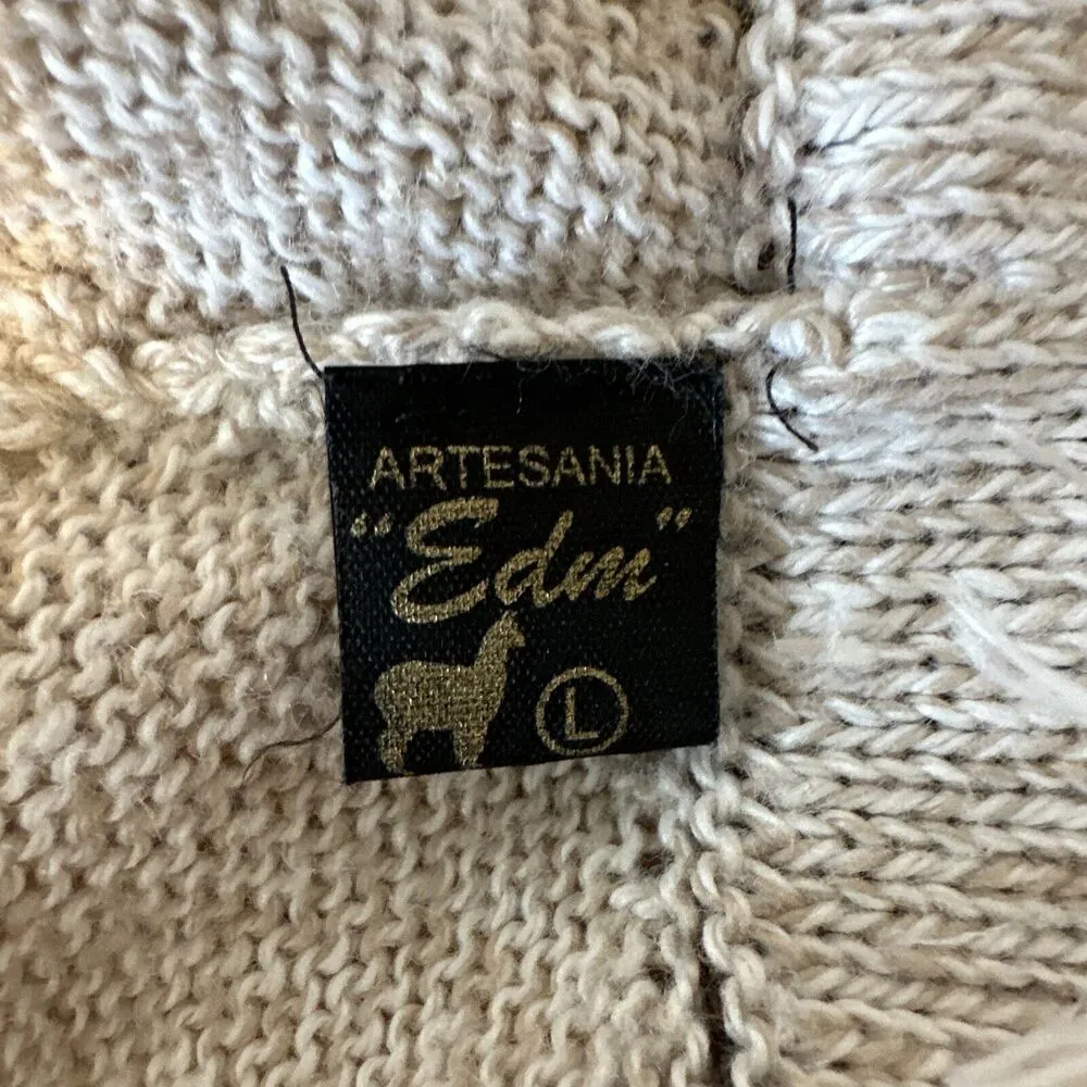 Artesania Eden Hoodie Fringe Aztec Sweater Size Large Beige Alpaca Made in Peru - Image 7