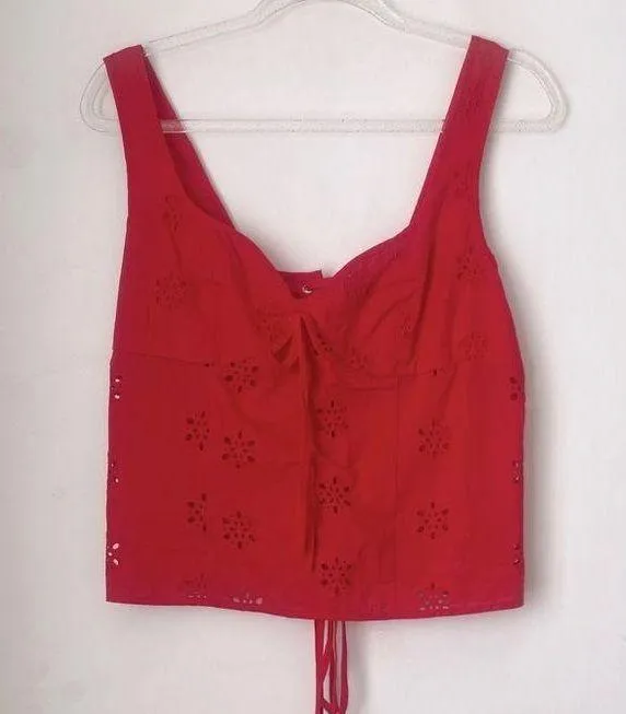 Princess Polly Flowerfields Red Eyelet Laceup Tank Top 12 - Image 7