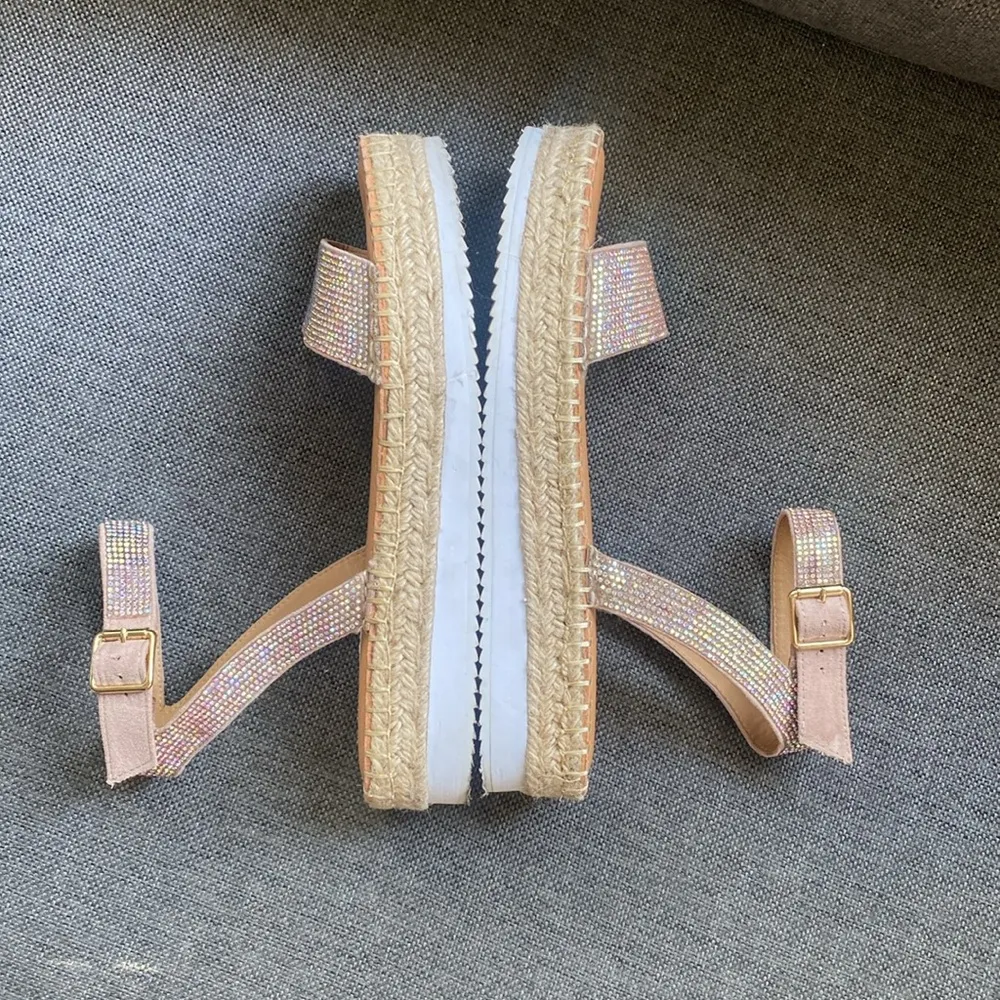 Madden Girl Sz 10 Blossom Rhinestone Flatform Espadrille Sandals Sparkle Strappy - Image 10