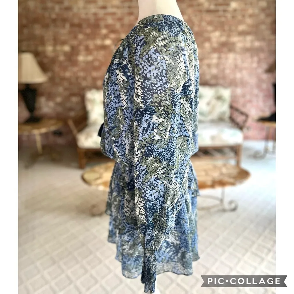 Ramy Brook Brinley Dress Mini Blouson Blue Sage Silk 8 Boho Chic Garden Party - Image 9
