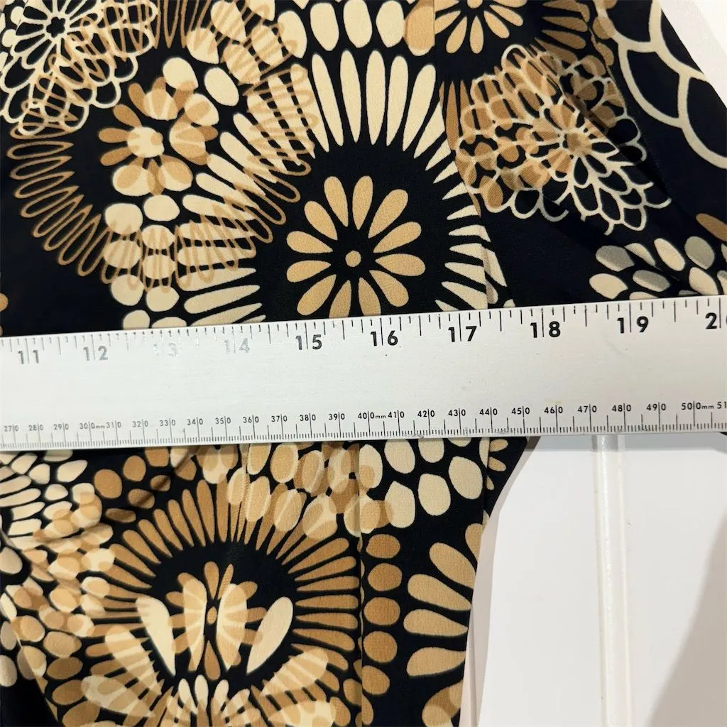 Perseption Concept Blouse M Retro Floral Print Black Tan Button Top Y2K VTG Size M - Image 4