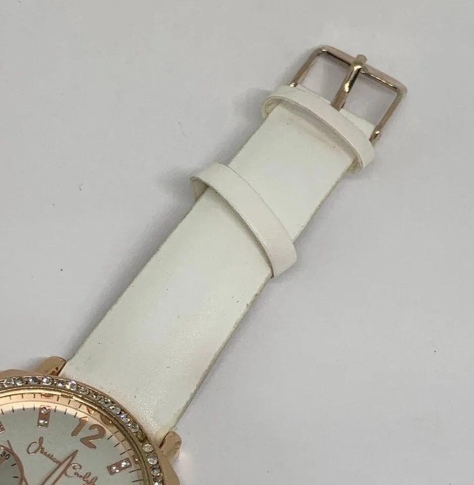 Jessica Carlyle women’s rose gold tone watch 36mm case white leather band runnin - Image 4