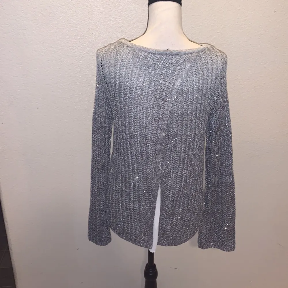 White House | Black Market  silver metallic sequin Twofer knit open back sweater - Image 5