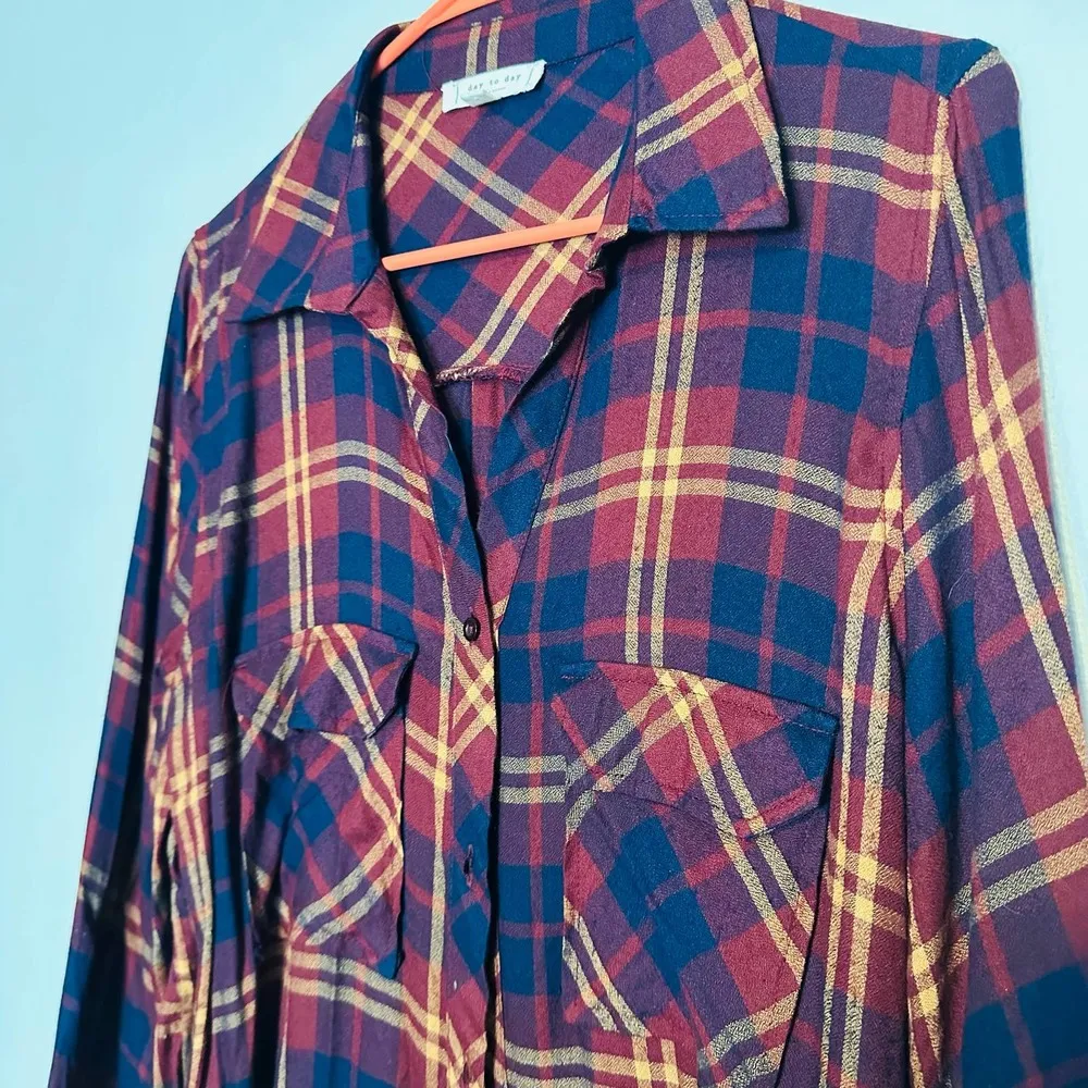 Blu Pepper Plaid Maroon Blue Checkered Flannel Button Front Shirt Size Large - Image 6