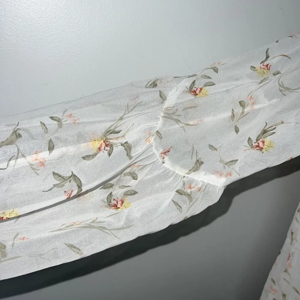 White House Black Market Womens Sheer Floral Blouse SZ 2 White Romantic Cottage - Image 3