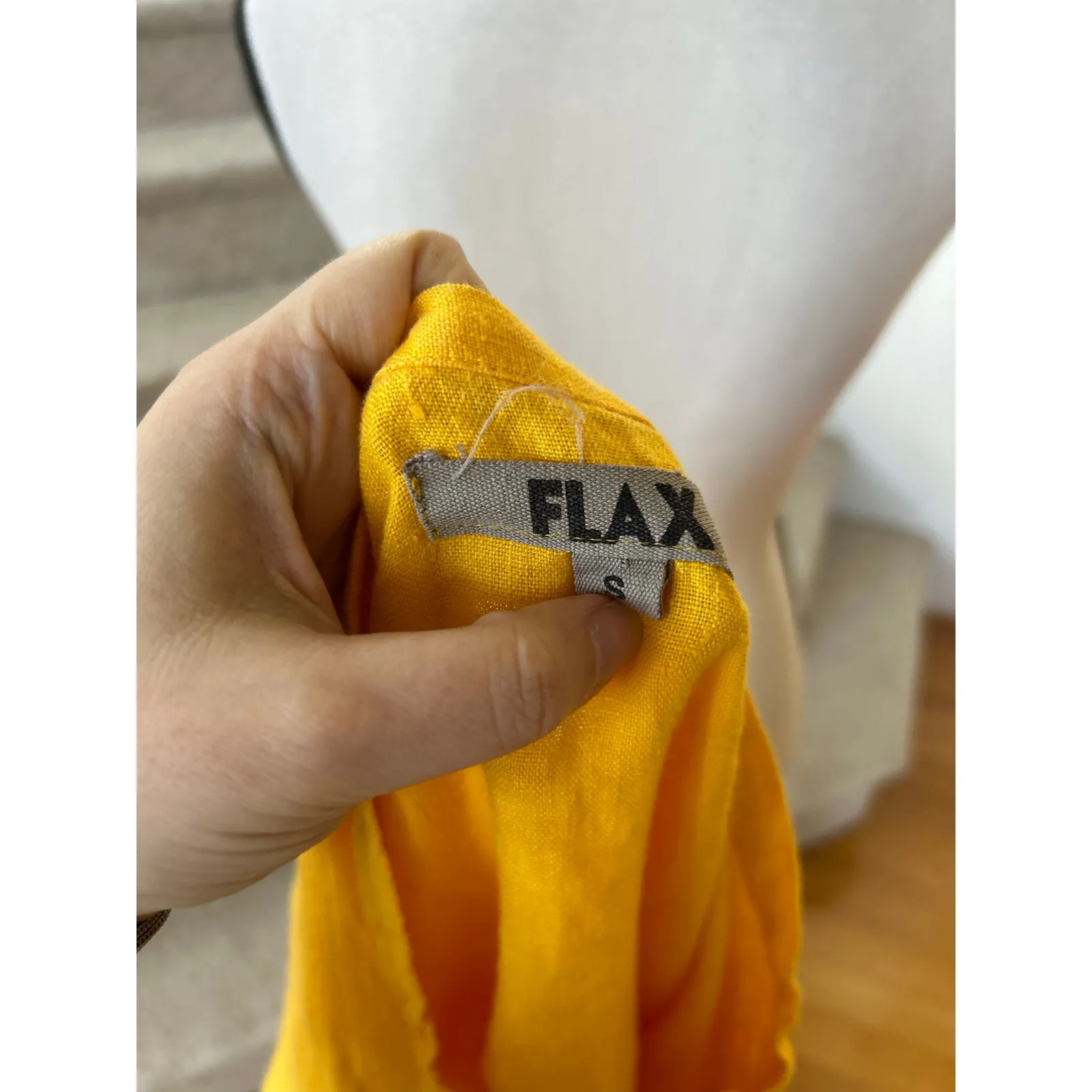 Flax Marigold Yellow Linen Button Down Crewneck Tunic Length Blouse - Image 5