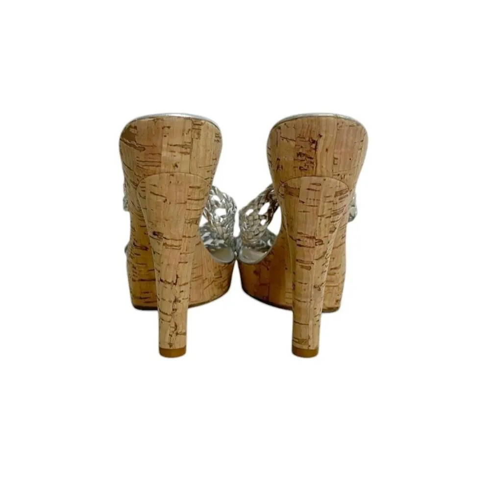 Michael Kors Size 7.5 Silver Cork Heel Sandals Platform - Image 5