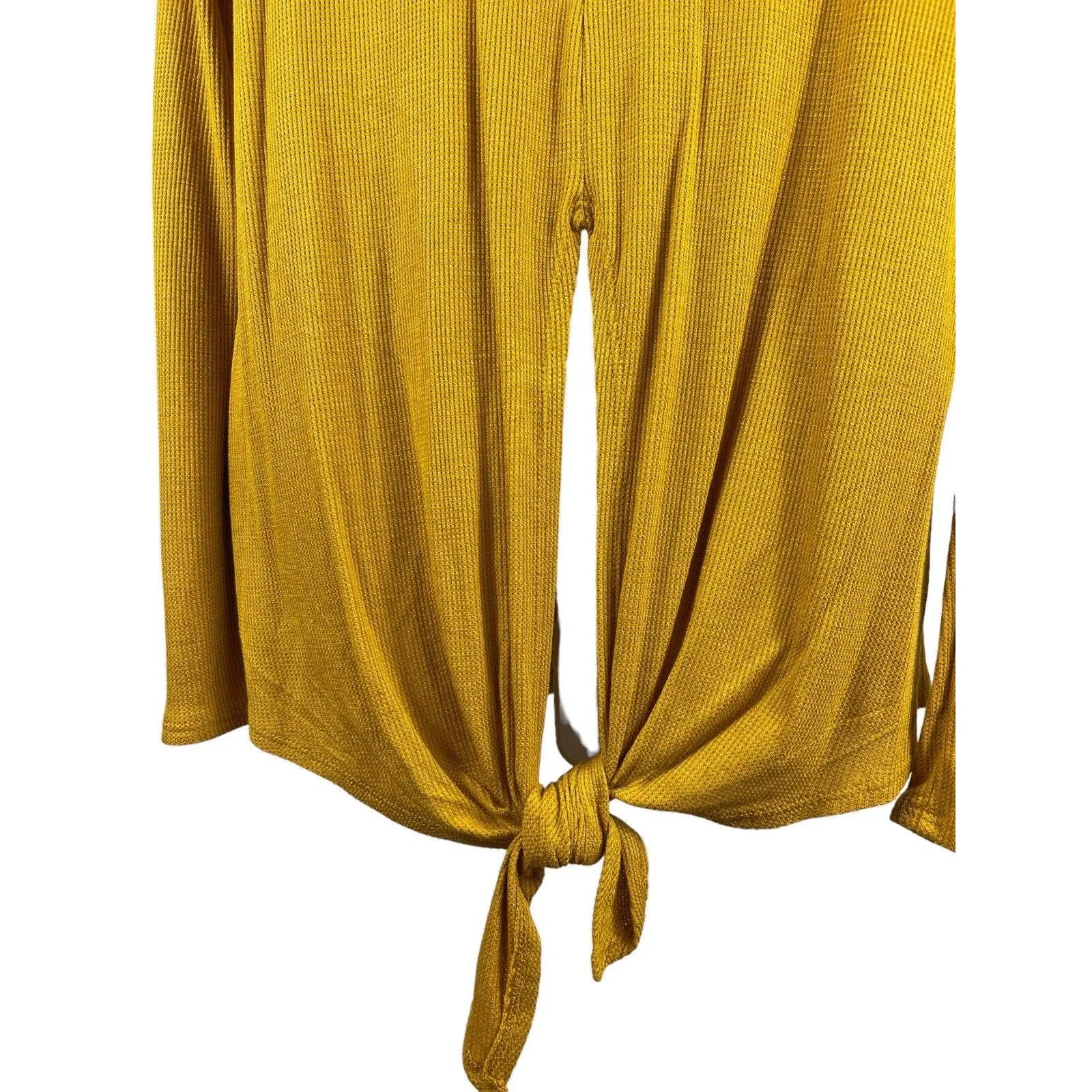 White Birch Mustard Long Sleeve Relaxed Waffle XL Tie Knot In Back Top NWT Fall - Image 4