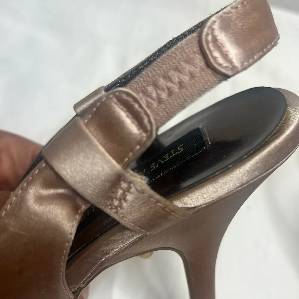 Steve Madden Luxe blush pink Slingback Elegant Satin rhinestone Bow Heels Sz 9 - Image 10