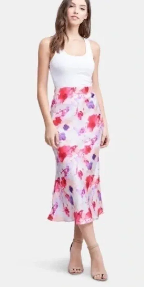 Lulus Satin Pink/Purple Splatter Skirt Size Large NWT - Image 2