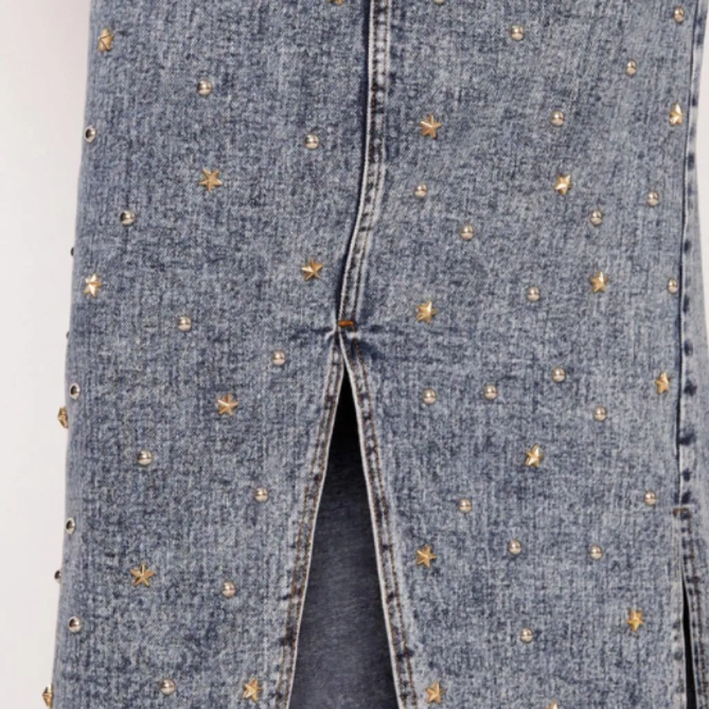 Nasty Gal Embellished Denim Maxi Skirt in medium wash sz 4 - Image 5