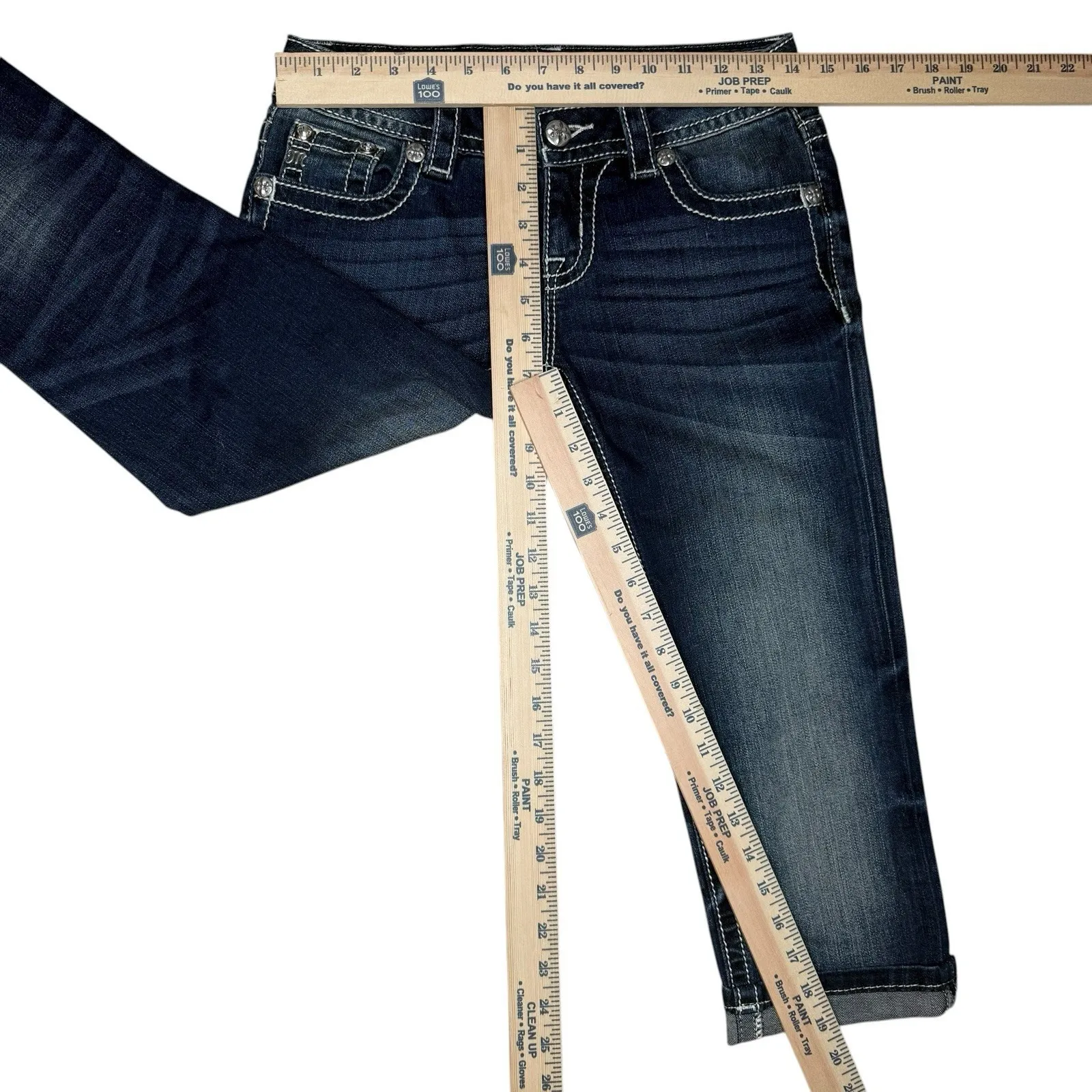 Miss Me Jeans Signature Cuffed Capri 25 Thick Stitched Sequin Embroidered‎ Wings - Image 8