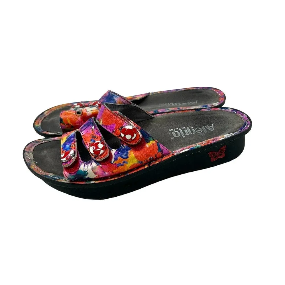 Alegria Fiona Slide Sandals Strap Leather Floral‎ Multicolor Size 38 US 8 - 8.5 - Image 4
