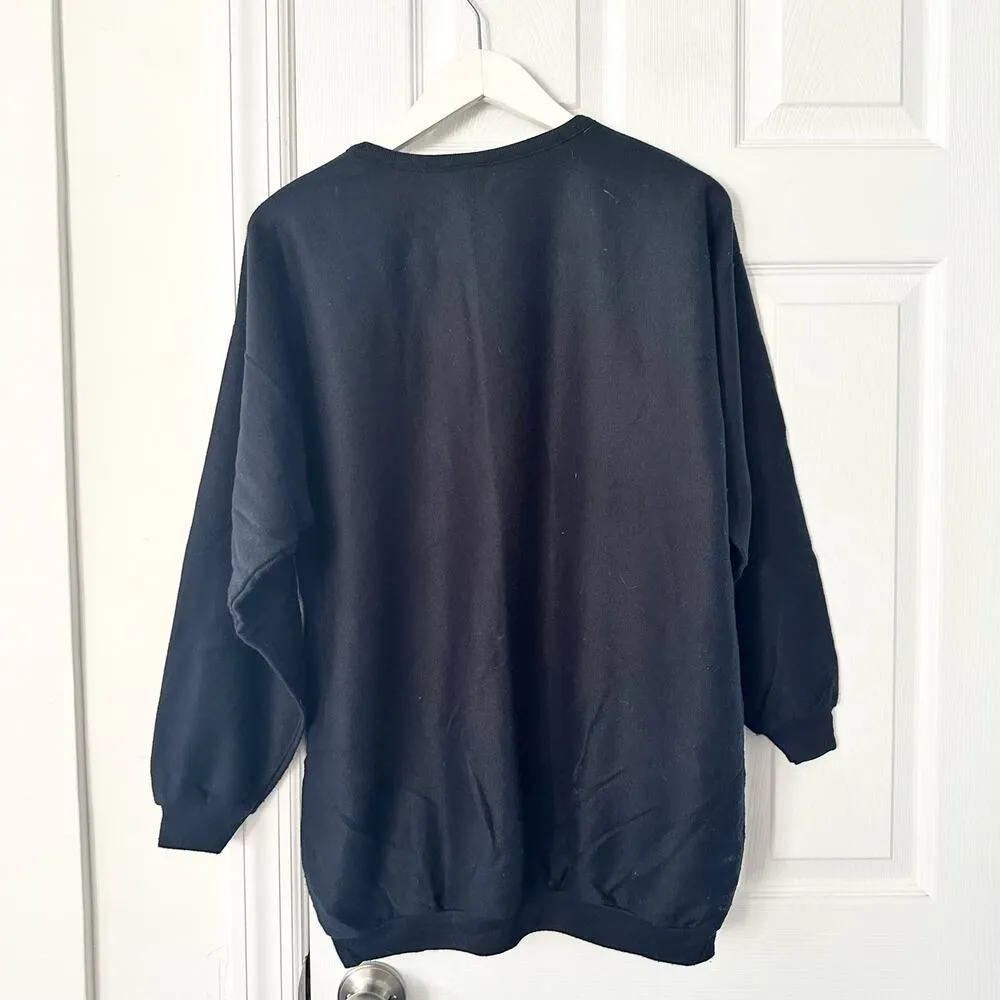 Plumo Pluma Vintage USA Made Black 80s Shimmer Floral Metallic Fan Sweatshirt M Size M - Image 8