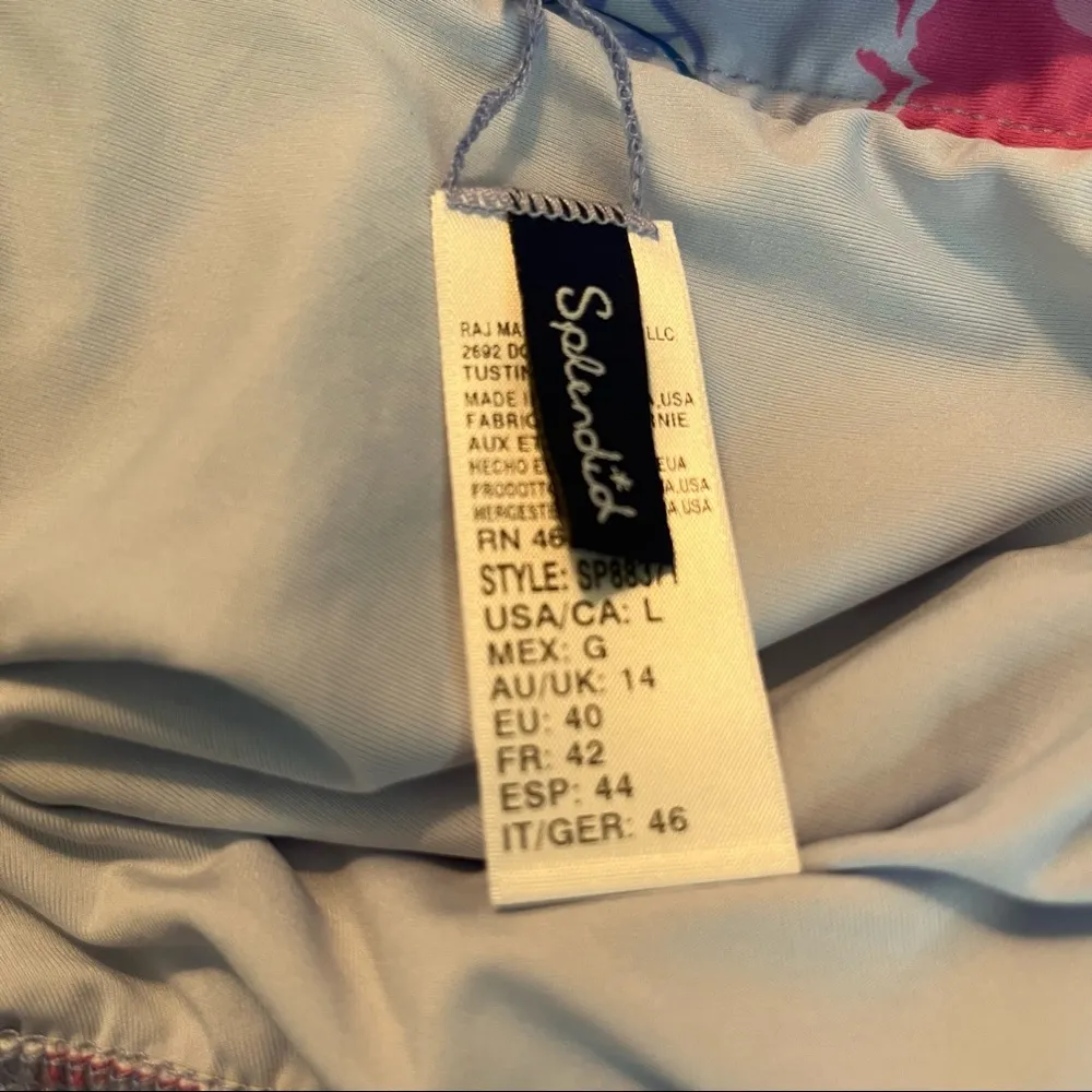 Splendid Floral Flurry Tie-Front Bikini Bottom High Leg Pant Sz L NWT Blue Pink - Image 11