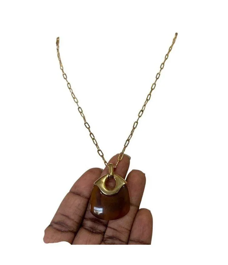 Liz Claiborne Gold Chain Necklace With Amber Tortoise Shell Pendant Toggle Clasp - Image 3