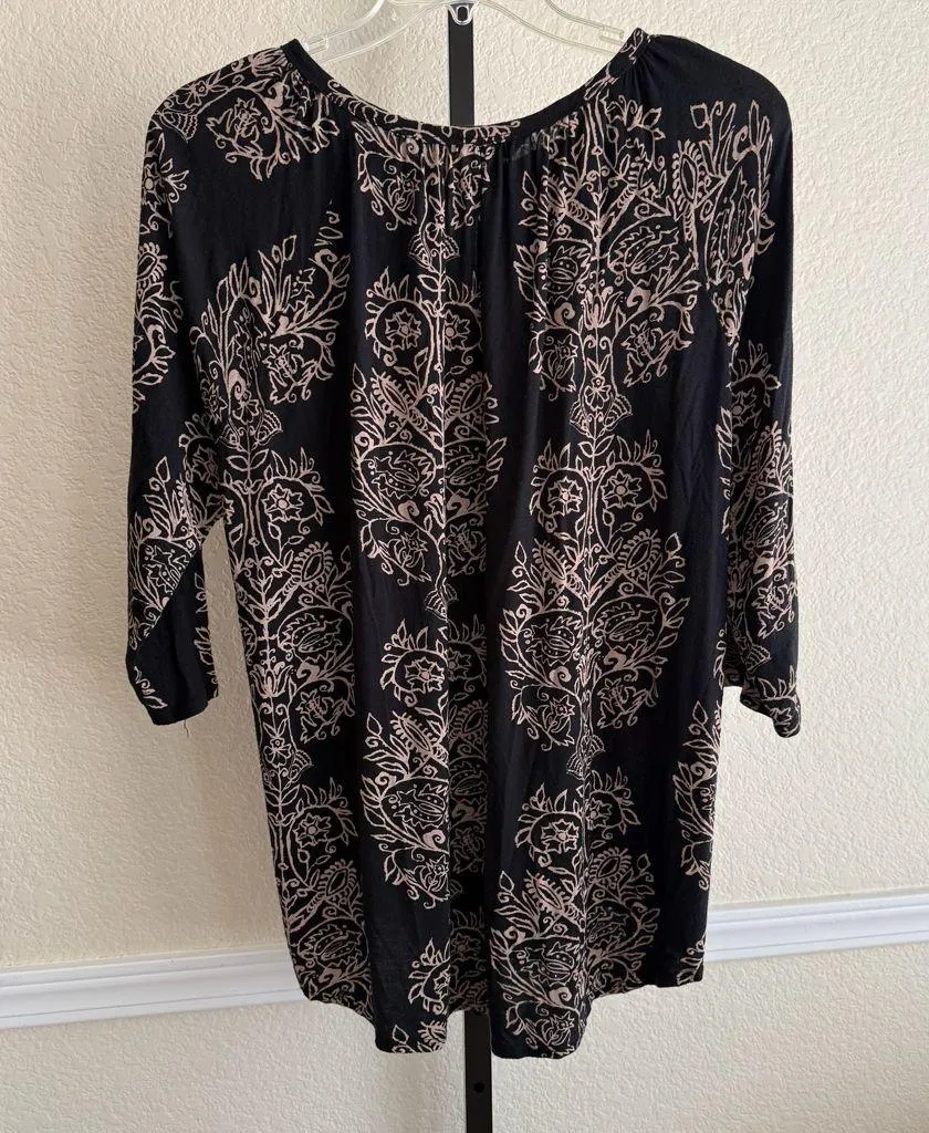 Lucky Brand Paisley Peasant Blouse Long Sleeve Boho Flowy Top Size 2X Black Chic - Image 2