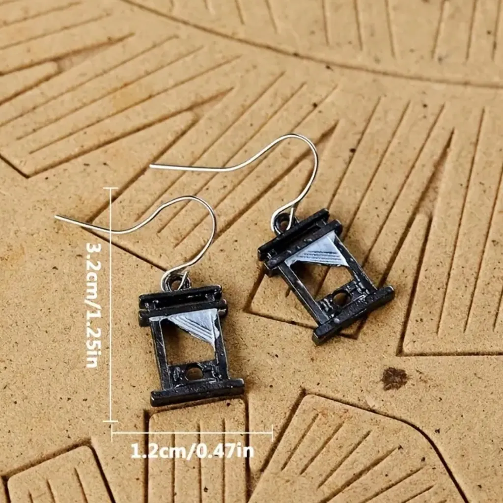 Tiny Guilloteen Earrings Black and Silver French Revolution Halloween Goth Punk - Image 3