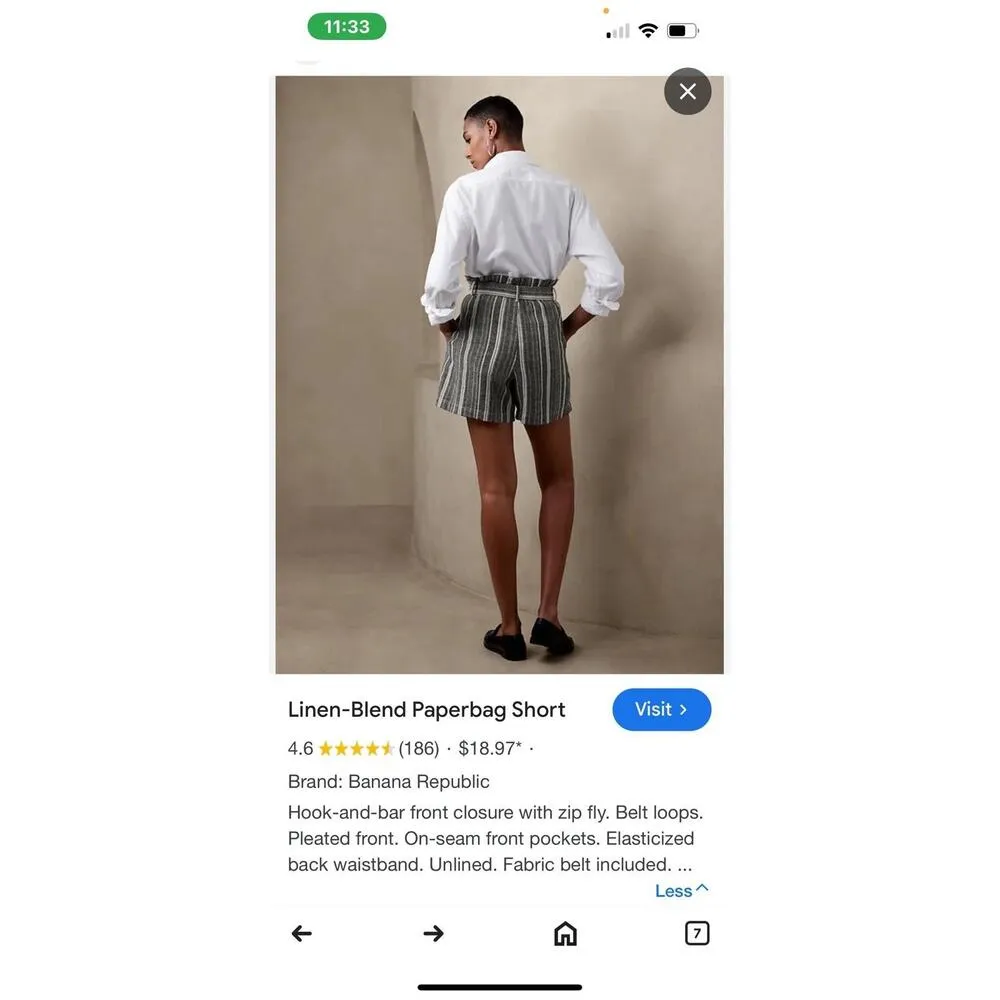 Banana Republic Linen Shorts 6 Paperbag Pleats White Blue Stripes Belted Womens - Image 7