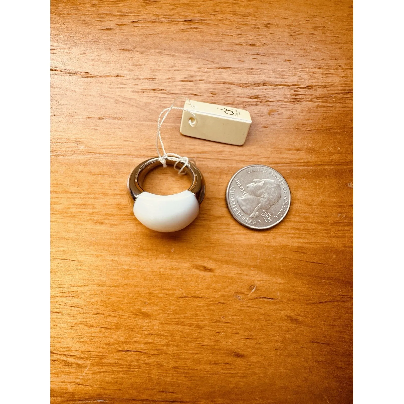 Calvin Klein Ellipse‎ White Tinted Glass Dome & Stainless Steel Ring Size 7 NWT - Image 7