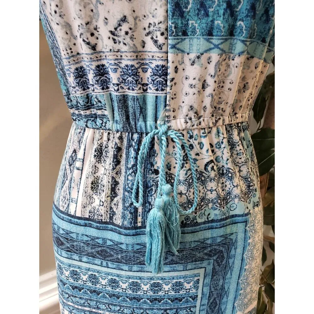 Style & Co. Women's Multicolor Tie Waist V Neck Short Sleeve Long Maxi Dress M - Image 3